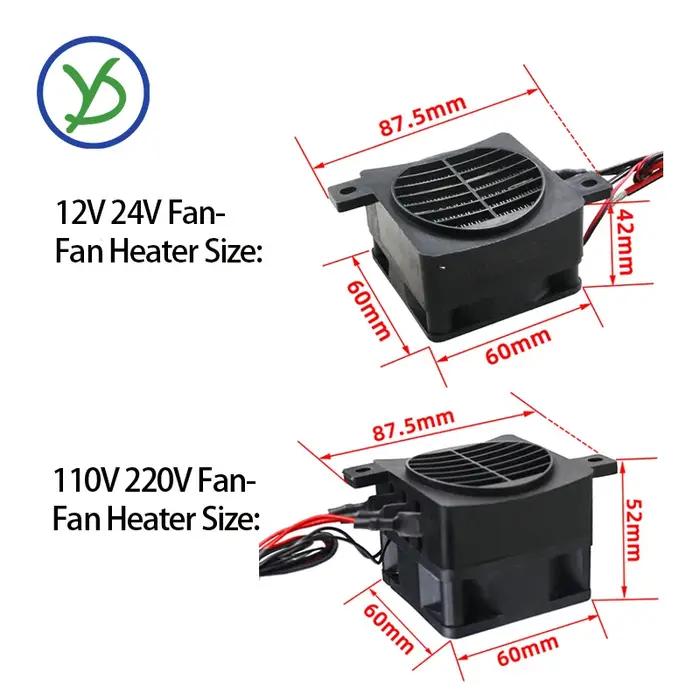Chauffage PTC 12V 24V 48V 110V 220V, 50 ~ 400W, chauffage isolé thermostatique en céramique avec ven