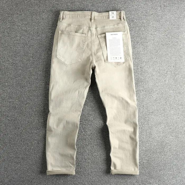 2025 printemps et été nouveau américain rétro haute élasticité flammé coton hommes lavé jean droit a