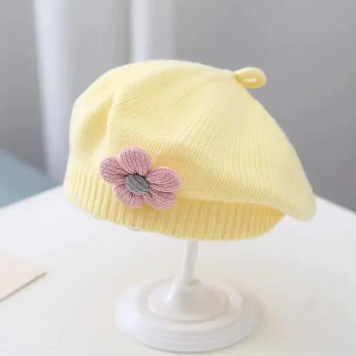 Béret à fleurs pour bébé, bonnet tricoté chaud d'hiver pour nourrissons filles, casquettes de peintr