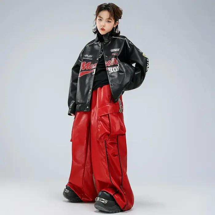 Enfants garçons filles Streetwear hanche hanche en cuir veste de Baseball Cargo pantalon ensembles e