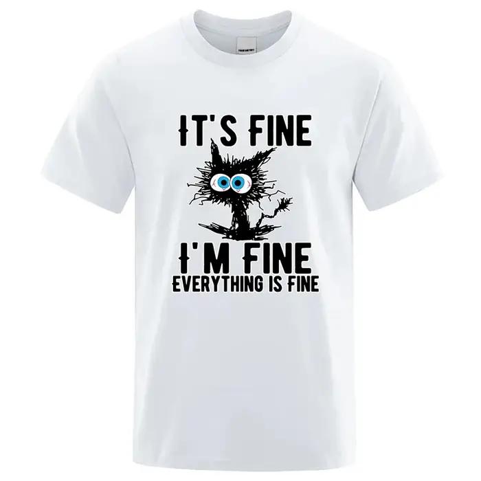T-shirt homme haute qualité 100% coton drôle Cool chat imprimé T-shirt décontracté homme manches cou