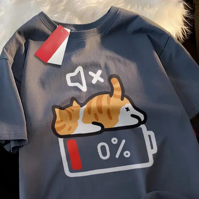 T-shirt ample à manches courtes pour femme enceinte, Style rétro, imprimé chat, avec haut à col rond