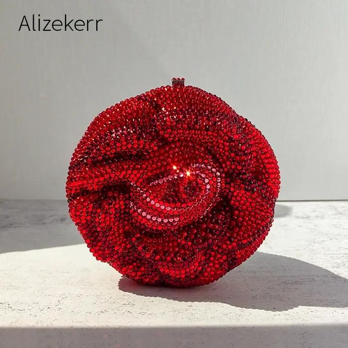 Alizekerr Rose en forme de cristal sacs de soirée femmes magnifique Chic strass fleur pochette sacs