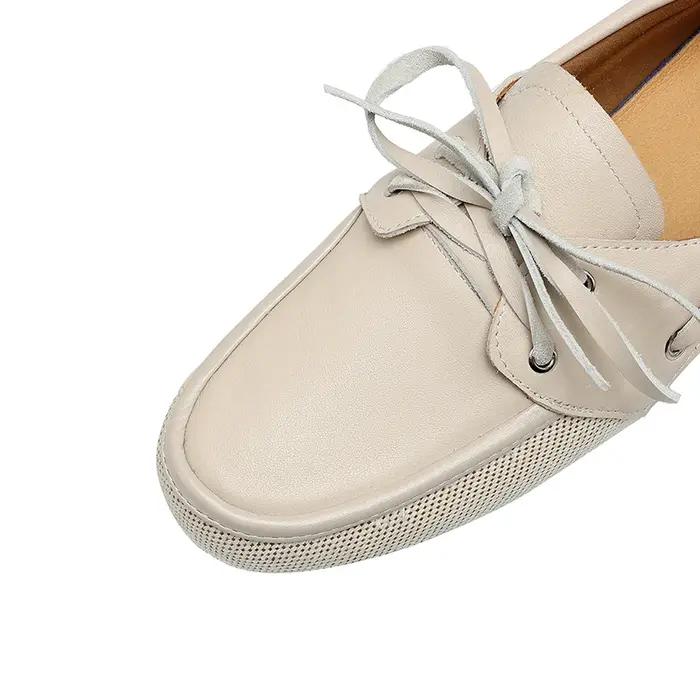 2025 nouvelle tendance élégant automne véritable cuir de vache femmes chaussures plates marron Beige