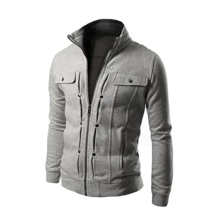 Nouveaux hommes vestes décontractée col montant sweat-shirt à glissière printemps automne Cardigan v