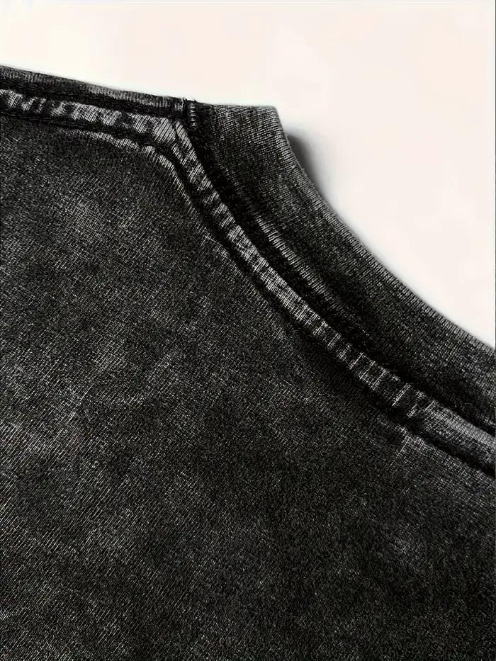 Chemise rétro délavée, vente flash du Nouvel An 2026 | Motif rétro, col rond, manches courtes pour