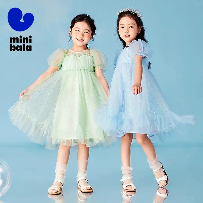 Robe trapèze Mini Bala pour filles, maille flottante, manches bouffantes, princesse haute audio, béb