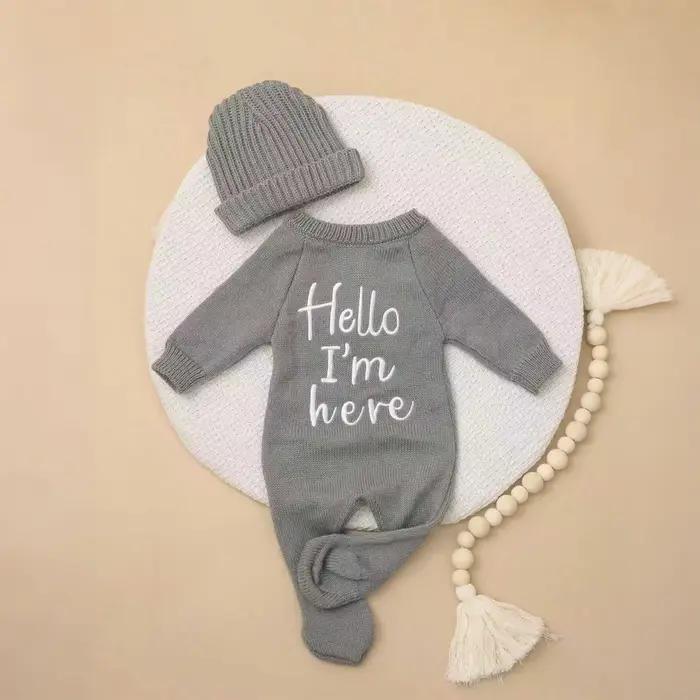 Combinaison bébé Ylsteed 'Bonjour' broderie tricot naissance - Tenue photo nouveau-né garçon fille pieds