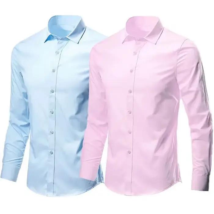 Chemise élastique à manches longues pour hommes, Anti-rides, sans repassage, confort d'affaires, mod