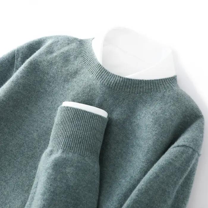 100% laine mérinos pull homme col rond basique laine pull automne hiver à manches longues doux chaud