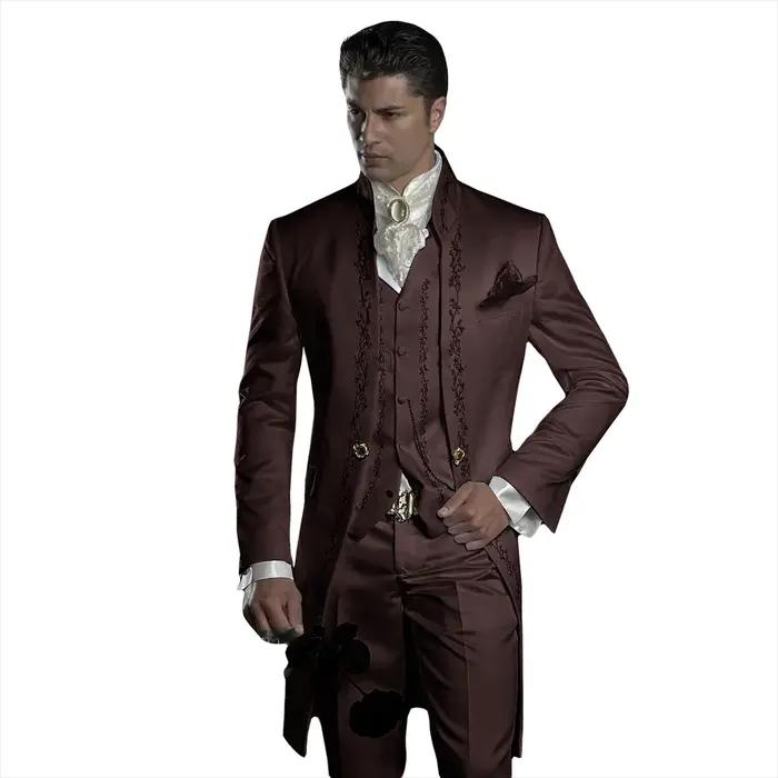 Smoking de mariage brodé pour hommes, robe formelle personnalisée du marié imbibé pour hommes élégan