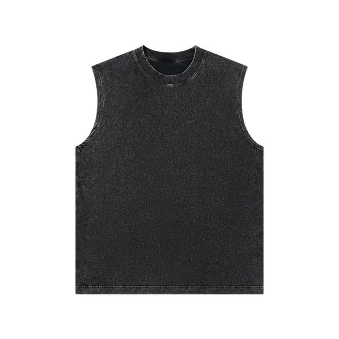 230g pur coton européen et américain haute rue rétro lavé en détresse gilet sans manches hommes déco