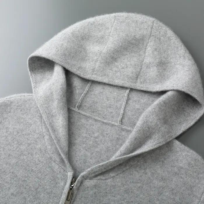 MVLYFLRT Costume tricoté en laine mérinos pour homme Cardigan à capuche avec fermeture éclair Pantal