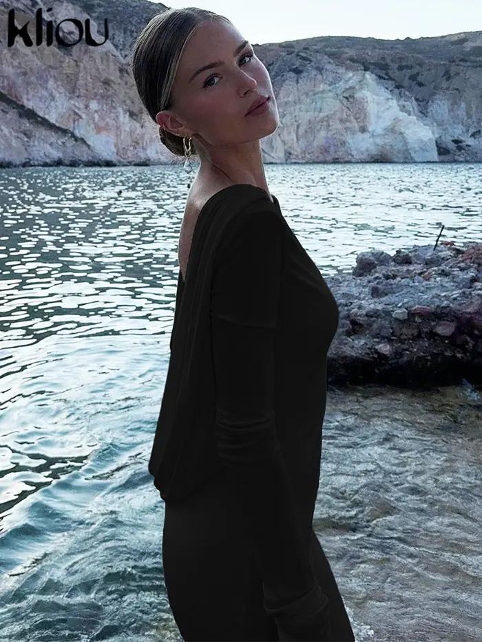 Kliou-Robe de Soirée Élégante à Manches sulfpour Femme, Tenue Élégante, Simple, Tendance Classique,