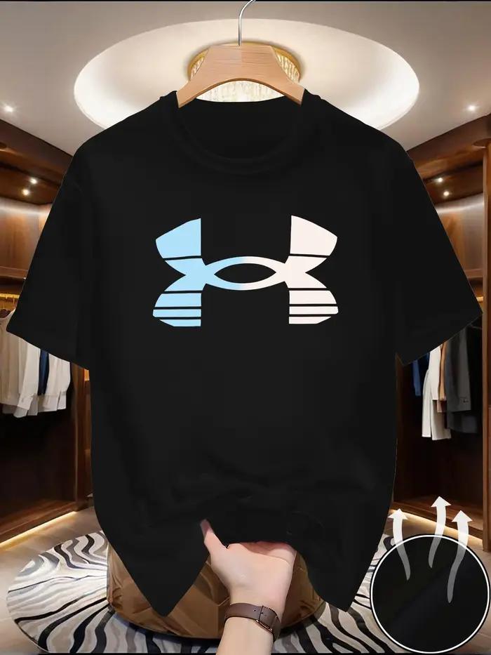 T-shirt d'été pour homme à séchage rapide en maille, motif imprimé tendance, col rond, manches court