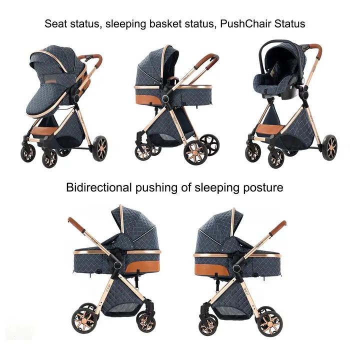 Poussette Bébé 3 en 1 Pliable Légère avec Dossier Réglable et Capote pour Nouveau-né, Idéale pour le