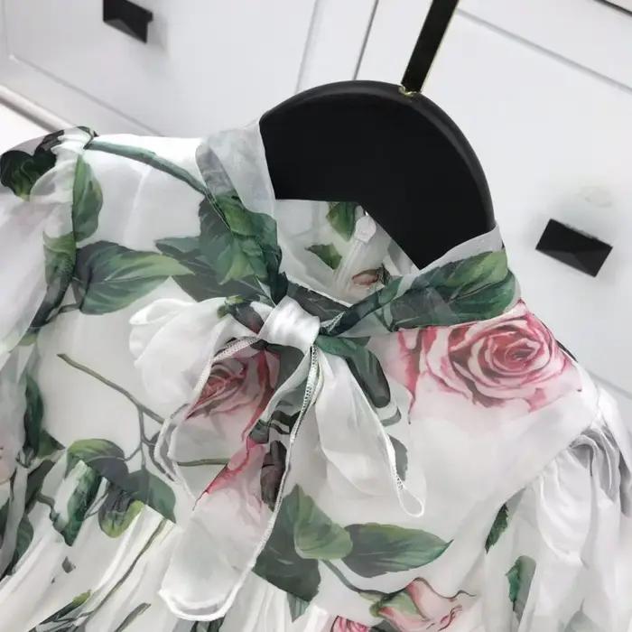 Robe de princesse à fleurs en soie pour enfants, robe de grande fille avec étiquette, simulation de