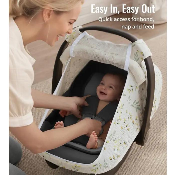 Housse de siège auto pour bébé en coton mousseline respirant avec grande fenêtre en maille, auvent d