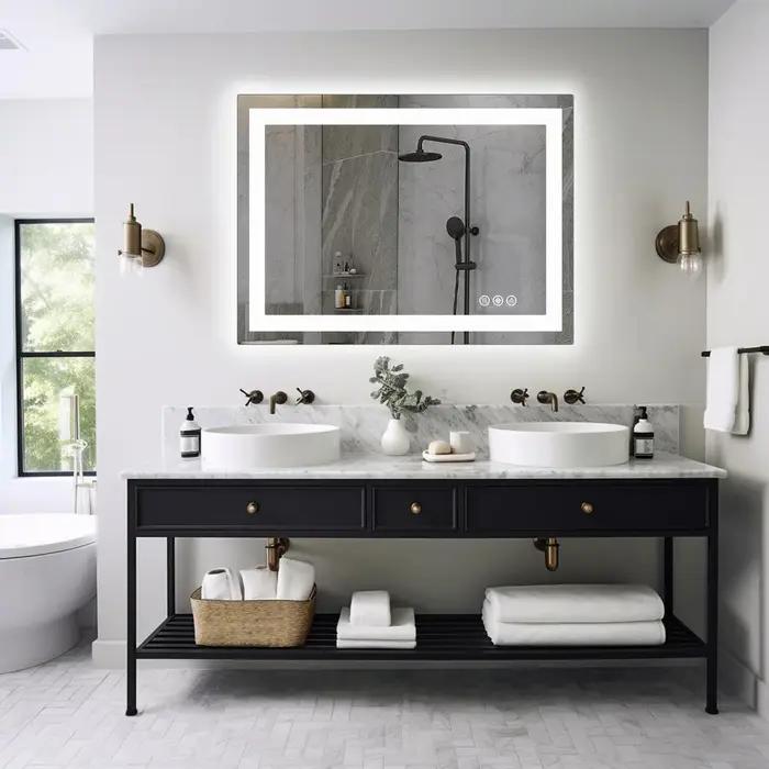 JHK 36 "x 24" miroir de vanité de salle de bain LED pour fonction de mémoire murale verre trempé ave