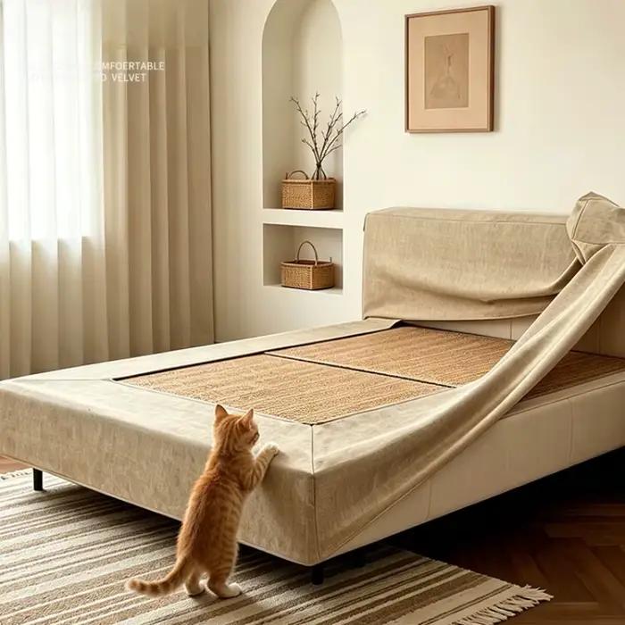 Housse de tête de lit tout-en-un protège-matelas extensible anti-rayures anti-griffures pour chats antidérapante amovible lavable anti-poussière pour chambres propres et confortables