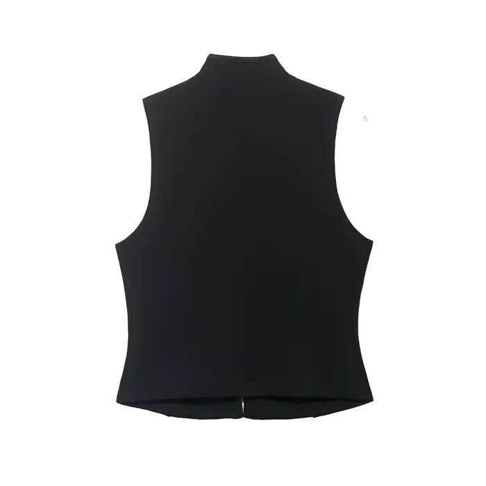 Top Femme Printemps 2026 Nouveau Noir Sans Manches avec Nœud Décoratif Coupe Ajustée Gilet Unique Te