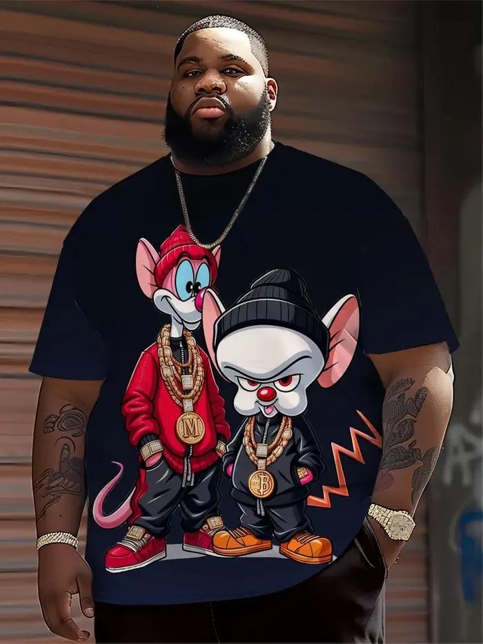 T-shirt col rond imprimé Animal de dessin animé Hip Hop pour hommes, tissu 100% Polyester, haut de r