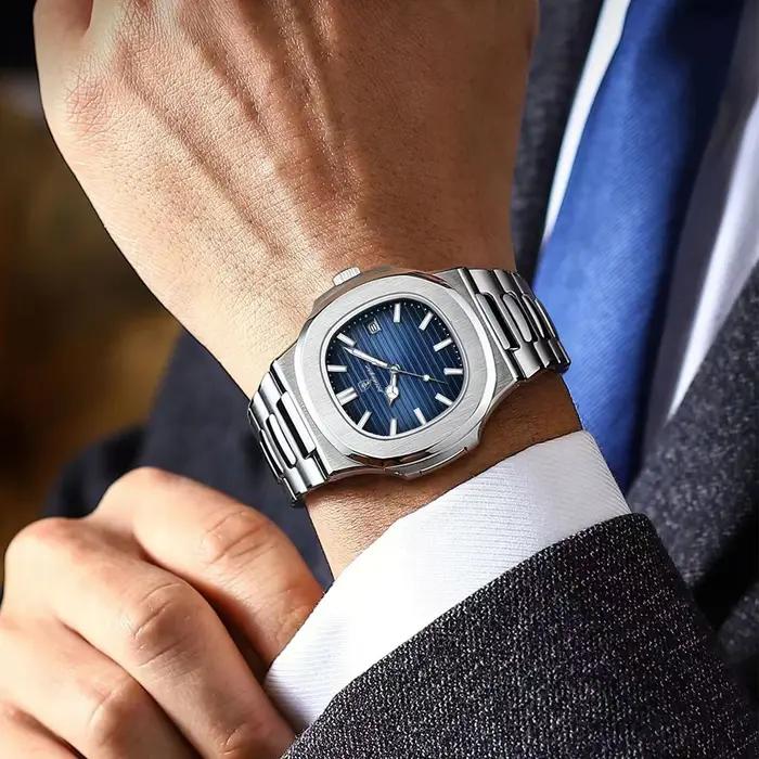 POEDAGAR carré luxe hommes montre-bracelet étanche lumineux Date en acier inoxydable mâle horloge af