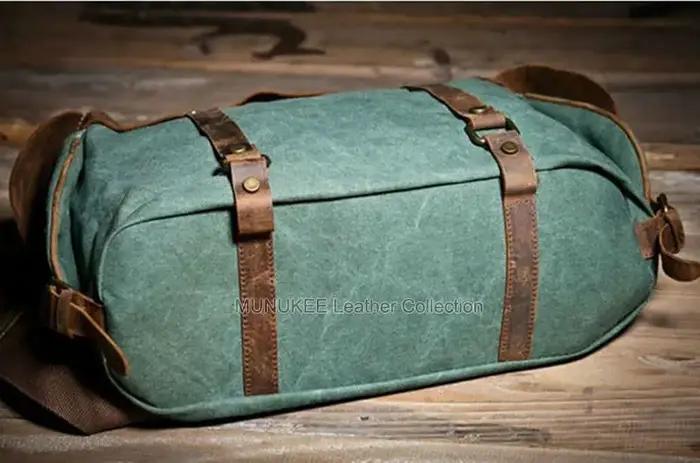 Sac à bandoulière rétro unisexe en toile et cuir véritable pour hommes et femmes, sac à bandoulière