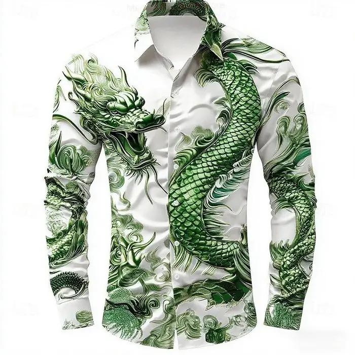 Chemise à manches longues pour hommes, multicolore, Dragon, boutons, mode décontractée, vacances, to