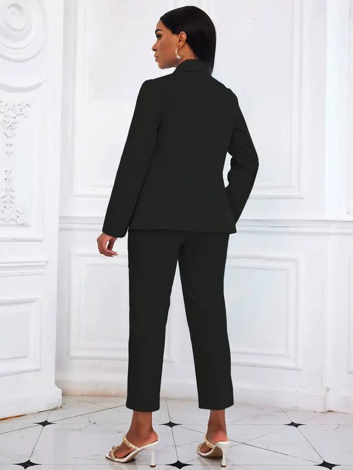 Ensemble tailleur noir uni deux pièces pour femme 2026 : Blazer à manches longues et pantalon court