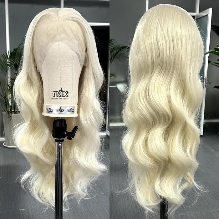 Perruque Lace Front Wig Synthétique Bouclée Naturelle pour Femme, Cheveux Longs et Ondulés, Blond Pl