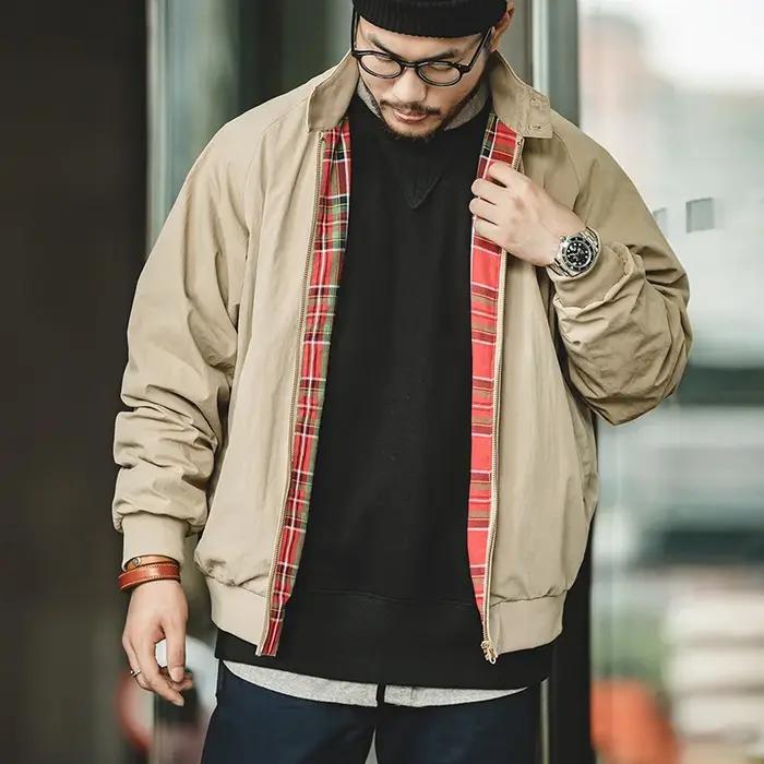 Maden hommes Vintage kaki vestes rétro travail col montant Moto veste décontracté fermeture éclair a