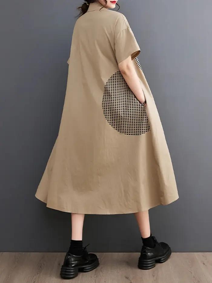 Robes chemises amples à manches courtes imprimées vintage pour femmes – Tenue décontractée longue et