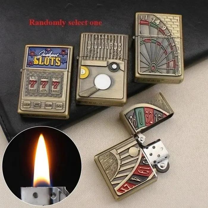 Briquet artisanal en Relief en métal, allume-cigare à meule rétro, accessoires pour fumer, briquets