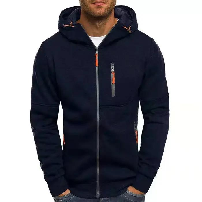 Veste à capuche et fermeture éclair pour hommes, couleur unie, avec poches, mode décontractée, stree