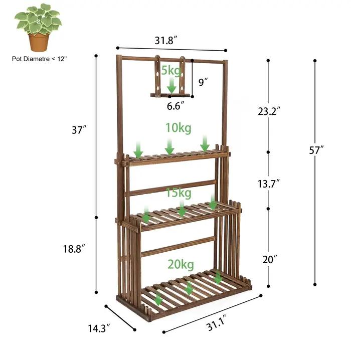 Support de plantes suspendu en bois à 3 niveaux, robuste, pour jardin, support de présentation de fl