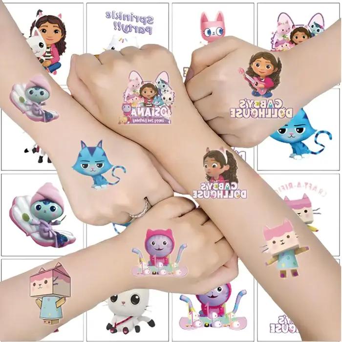 Autocollants de tatouage imperméables pour fête à thème Gabby Dollhouse, 20 pièces, mignons chats de