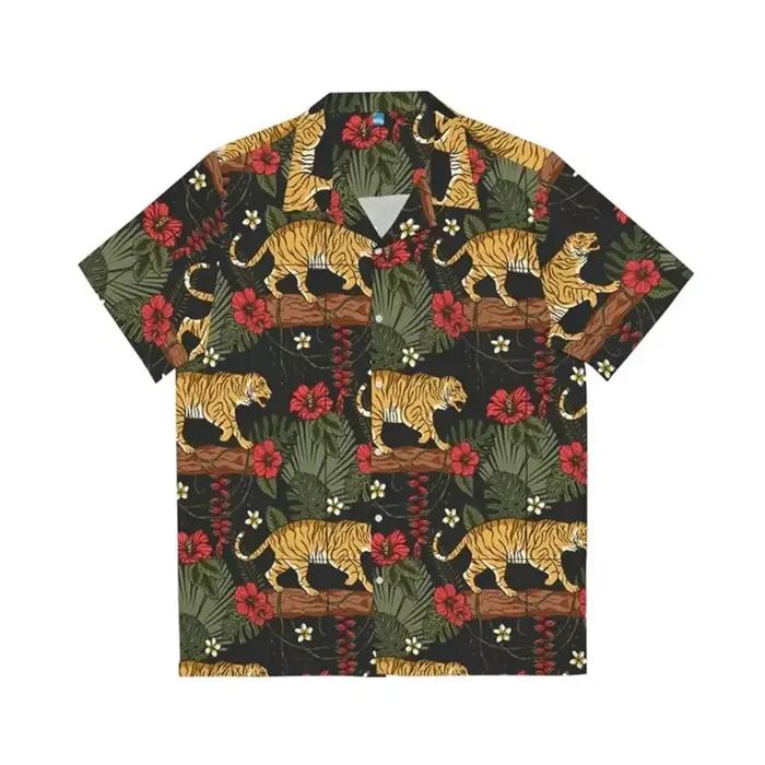  Chemise hawaïenne tigre 3D pour hommes, imprimé Animal, manches courtes, Y2K, fête sur la plage,
