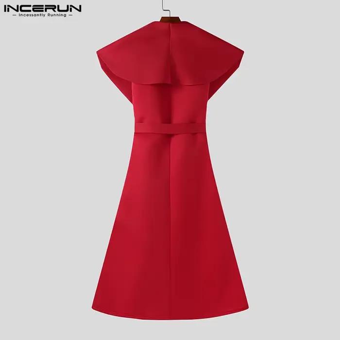 INCERUN hommes Style Long Trench revers sans manches couleur unie décontracté mâle Cardigan avec cei