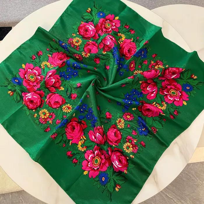 Foulard russe rétro fleur de cajou sergé coton carré châle femmes écharpe SJ1