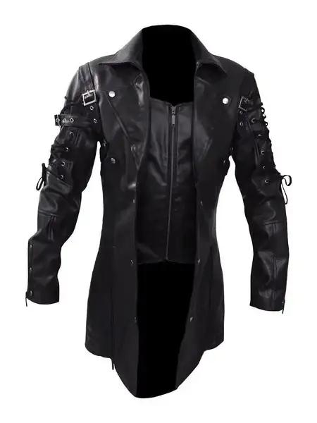 Nouveau Steampunk hommes gothique Trench manteau veste en cuir Style Punk Biker Jacke automne hiver