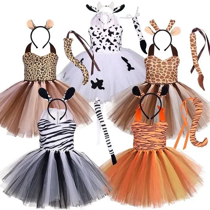 Costume de Cosplay d'Animaux d'Halloween pour Enfants, Thème de la Forêt, Vaches, Tigre, Girafe, Léo