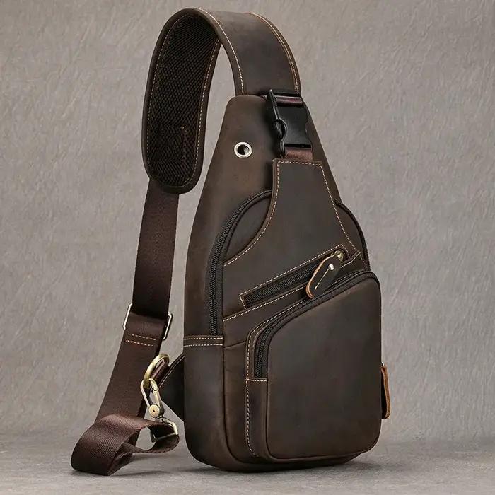 Sacs de poitrine en cuir Luufan pour hommes, sacs à bandoulière en cuir de vache pour iPad Mini, sac