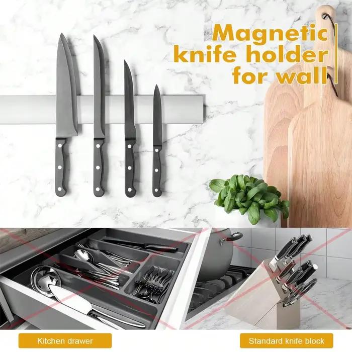 Leeseph Porte-couteau magnétique pour mur, porte-couteaux à bande magnétique polyvalente en acier in