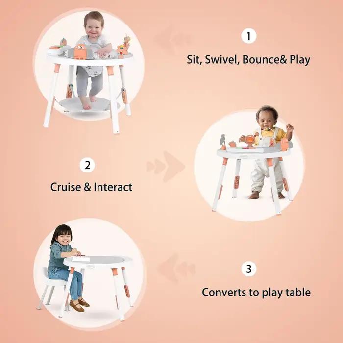 Jumper et table pour centre d'activité 3 en 1 pour bébé – avec jouets amovibles et 360 ° Siège rot