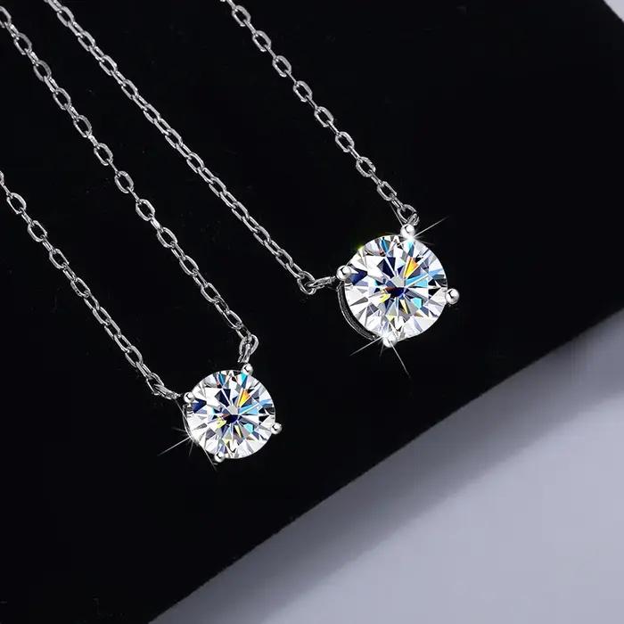 Moissanite Dia 6.5mm 0.5-5CT femme pendentif argent collier pour femmes chaînes fête mariée bijoux f