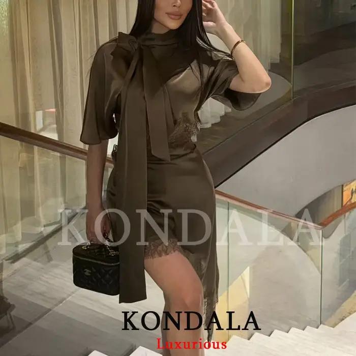 Robe Mini Chic et Élégante KONDALA pour Femme, Col Asymétrique à Nœud, Tendance Printemps-Été 2026,