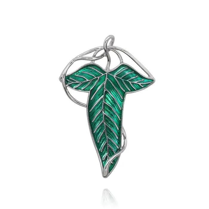 Broche elfe feuilles vertes de Lorien, Tolkien Galadriel Legolas Frodo Baggins Aragorn arbre émail B