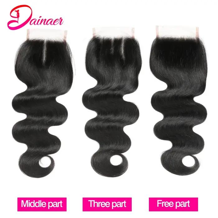 Bundles péruviens de vague de corps avec fermeture, 100% cheveux humains, fermeture à lacet 4x4, che