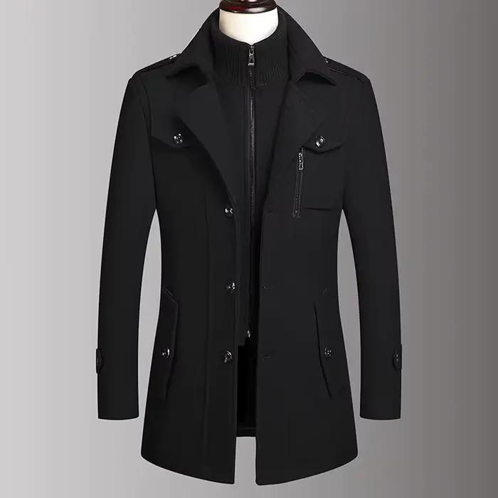 Manteau en laine à Double col pour hommes, beau manteau en laine à la mode pour hommes d'âge moyen,